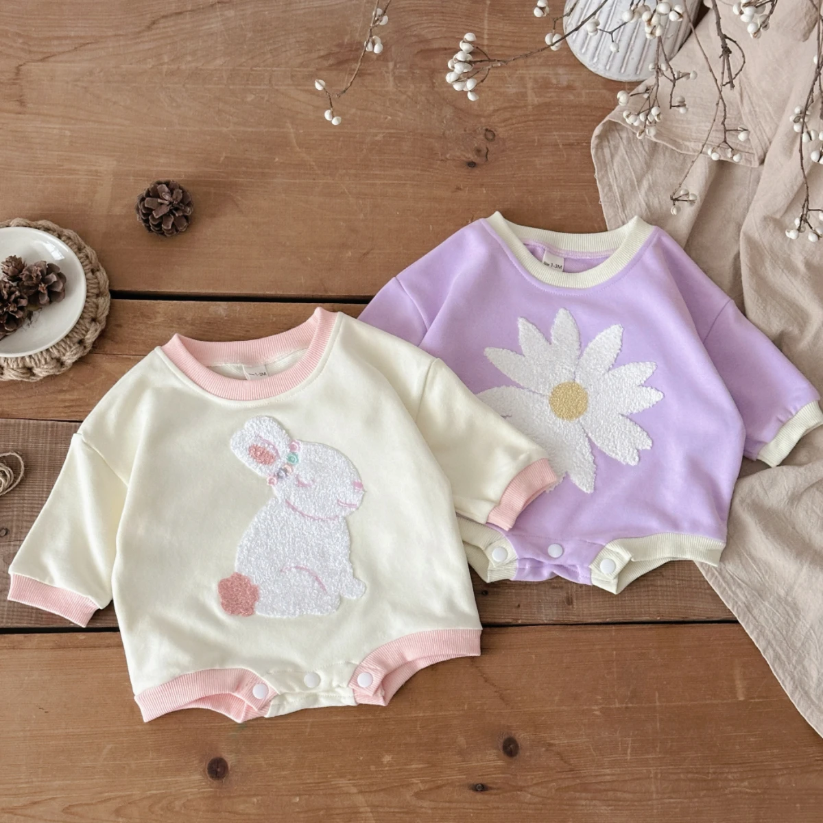 Newborn Baby Girl Romper Floral - Neugeborene Baby-Mädchen, süßer Strampler mit Tier-