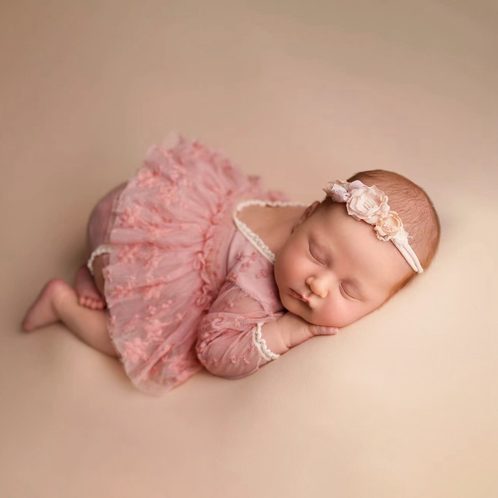 Newborn Baby Girl Romper Floral - Baby-Mädchen Tutu-Kleid Rosa Spitze Blumenbestickt Langarm-Strampler