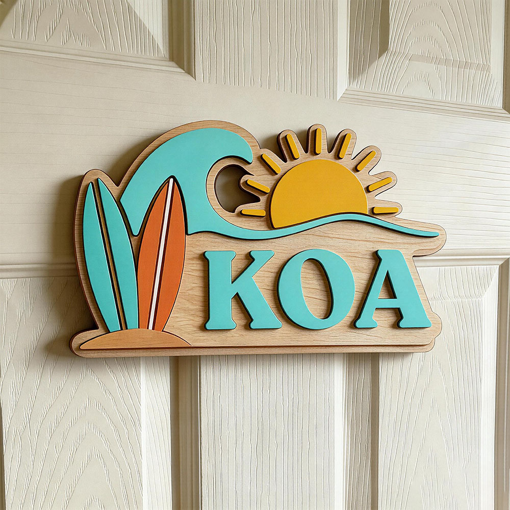 Nursery - Personalisiertes Strandwellen-Surfbrett Sonnennamen-Türschild für Kinderzimmer, Individuelles